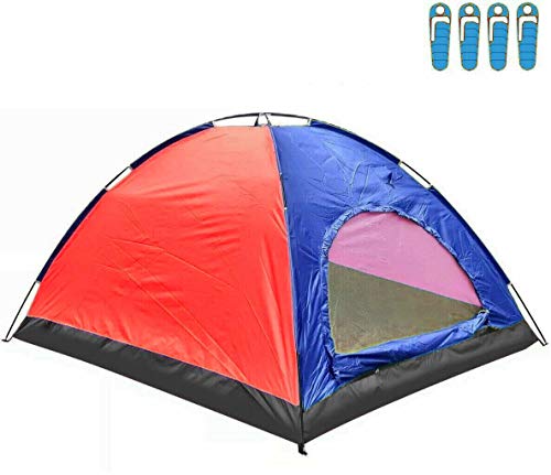 Tienda de Campaña para 4 Personas Impermeable Acampar Camping Carpa Tipo IGLU Azul-Rojo