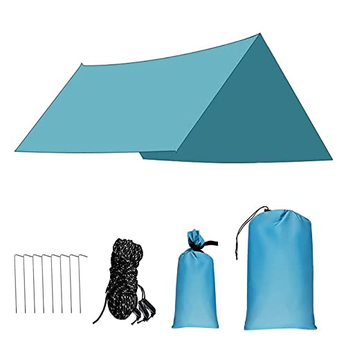 Toldo Camping Impermeable, 3x3M Ripstop Rain Tarp Beach Tent de Tela Oxford Impermeable de 2000 mm Hamaca Tienda de Campaña con Accesorios Protector Aolar Anti-Viento para Acampar Senderismo,Azul