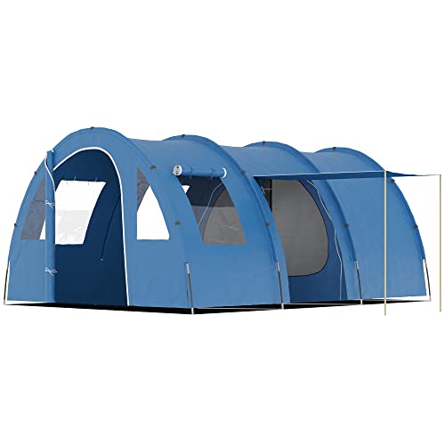 Outsunny Tienda de Campaña Familiar Tienda Camping para 5-6 Personas Impermeable PU2000 mm Resistente al Viento Solar Apertura Rápida para Trekking Camping Playa Aventura 475x315x215 cm Azul